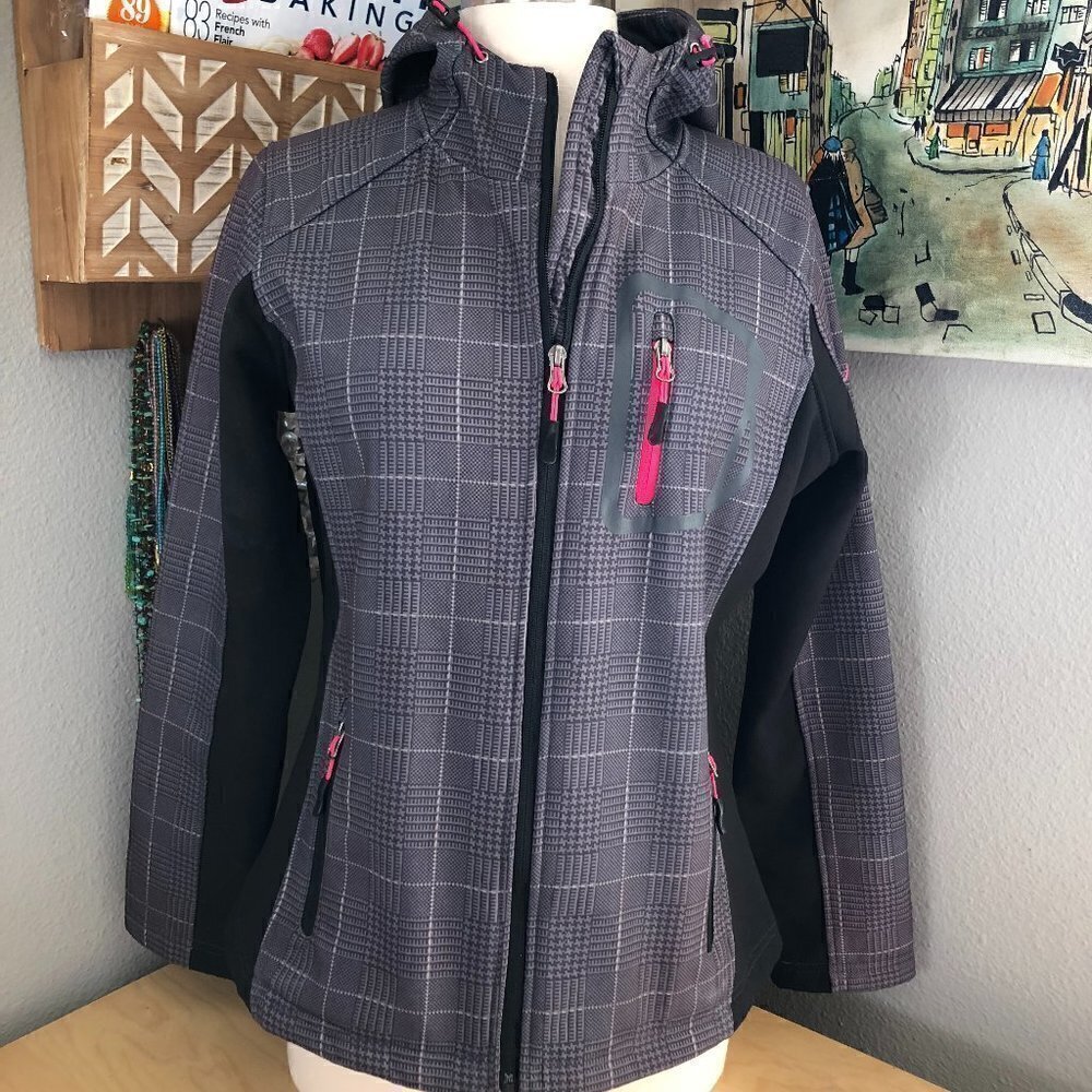 VERTICAL 9 Athletic Black Gray Neon Pink Soft Shell Jacket Women's size M